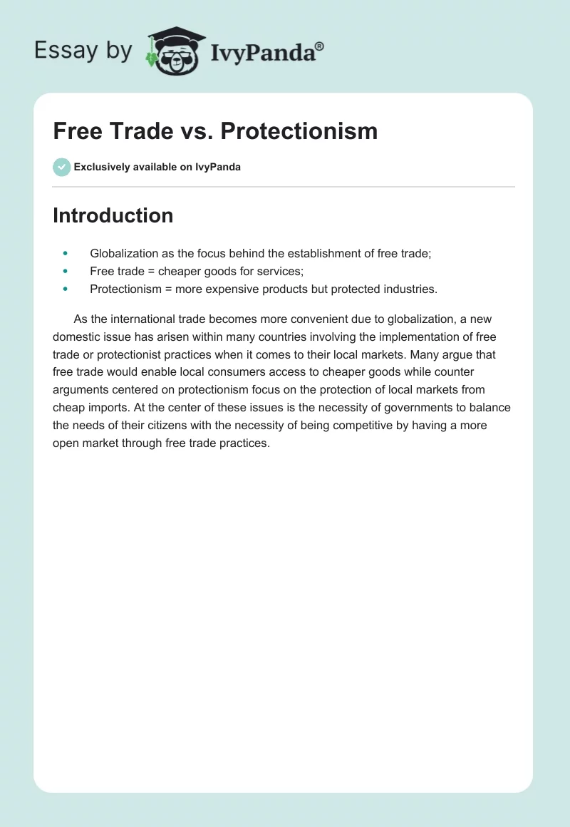 Free Trade vs. Protectionism. Page 1