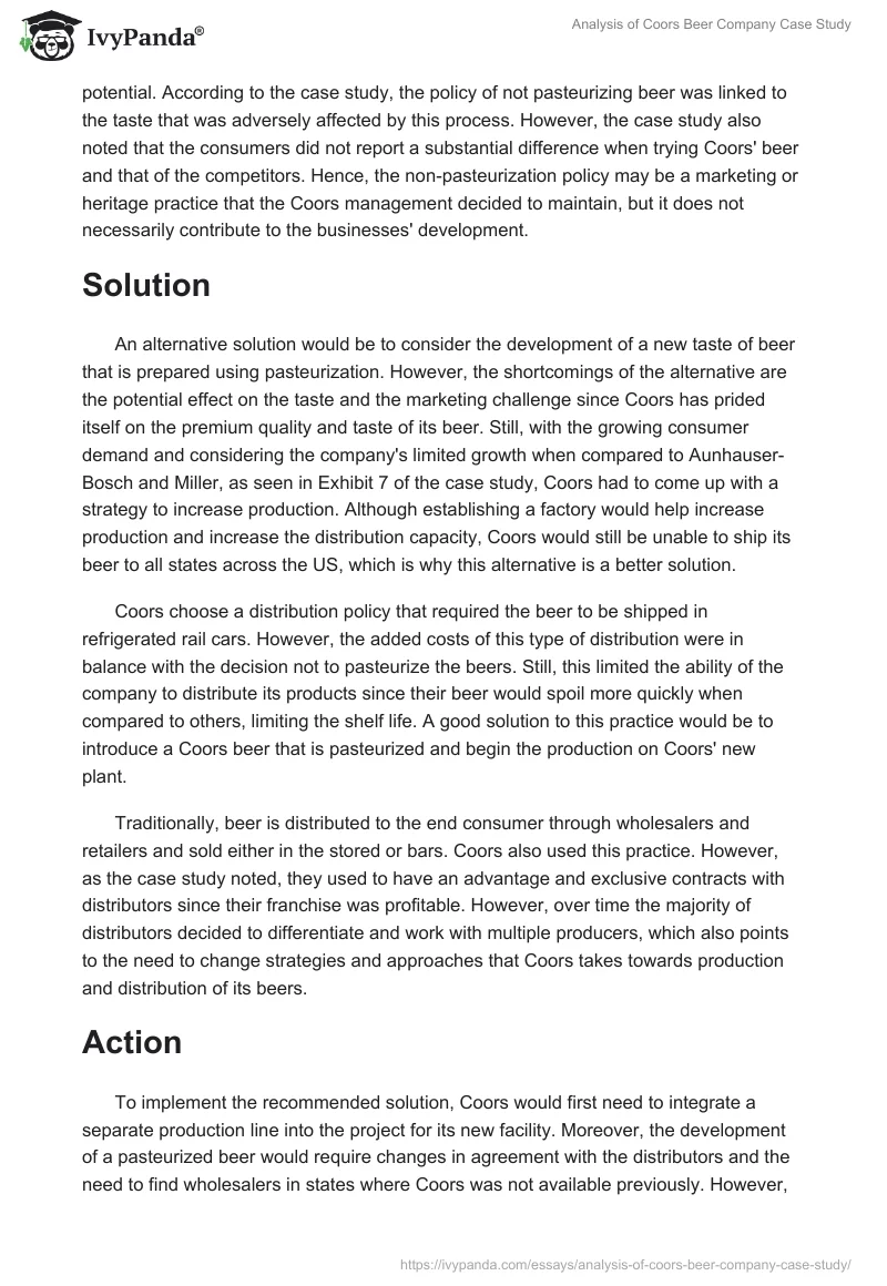 Analysis of "Coors Beer" Company Case Study. Page 2