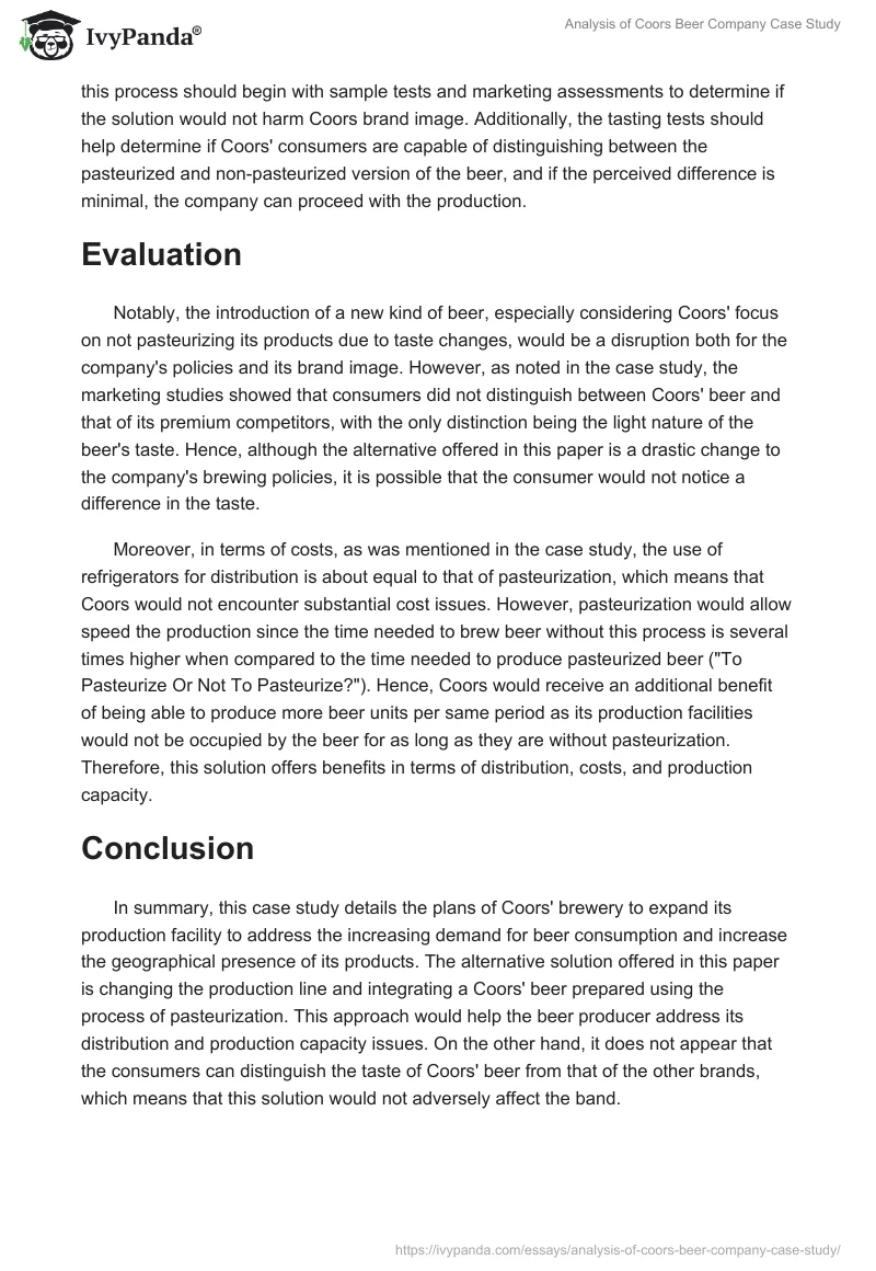 Analysis of "Coors Beer" Company Case Study. Page 3