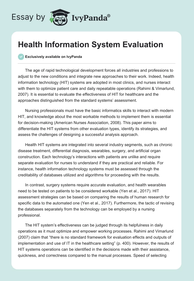 Health Information System Evaluation. Page 1