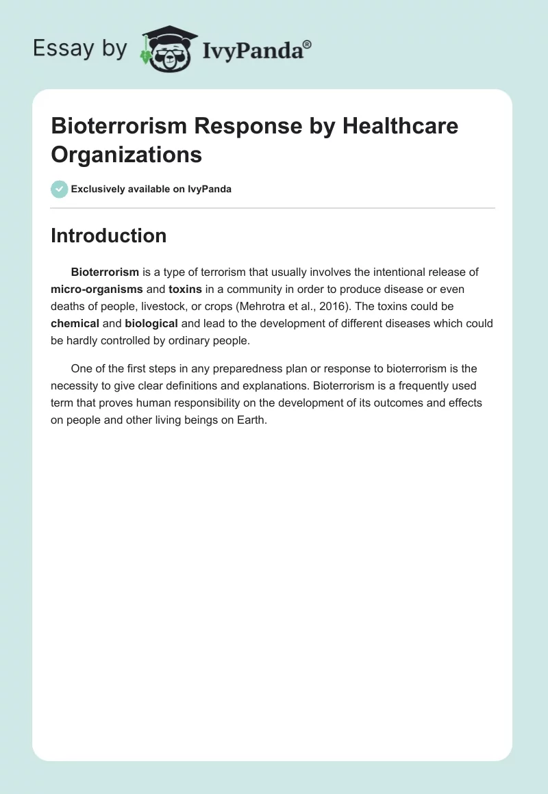 Bioterrorism Response by Healthcare Organizations. Page 1