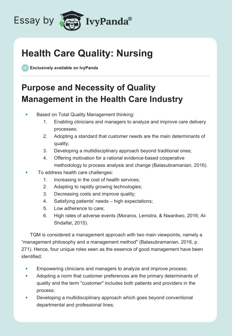 Health Care Quality: Nursing. Page 1