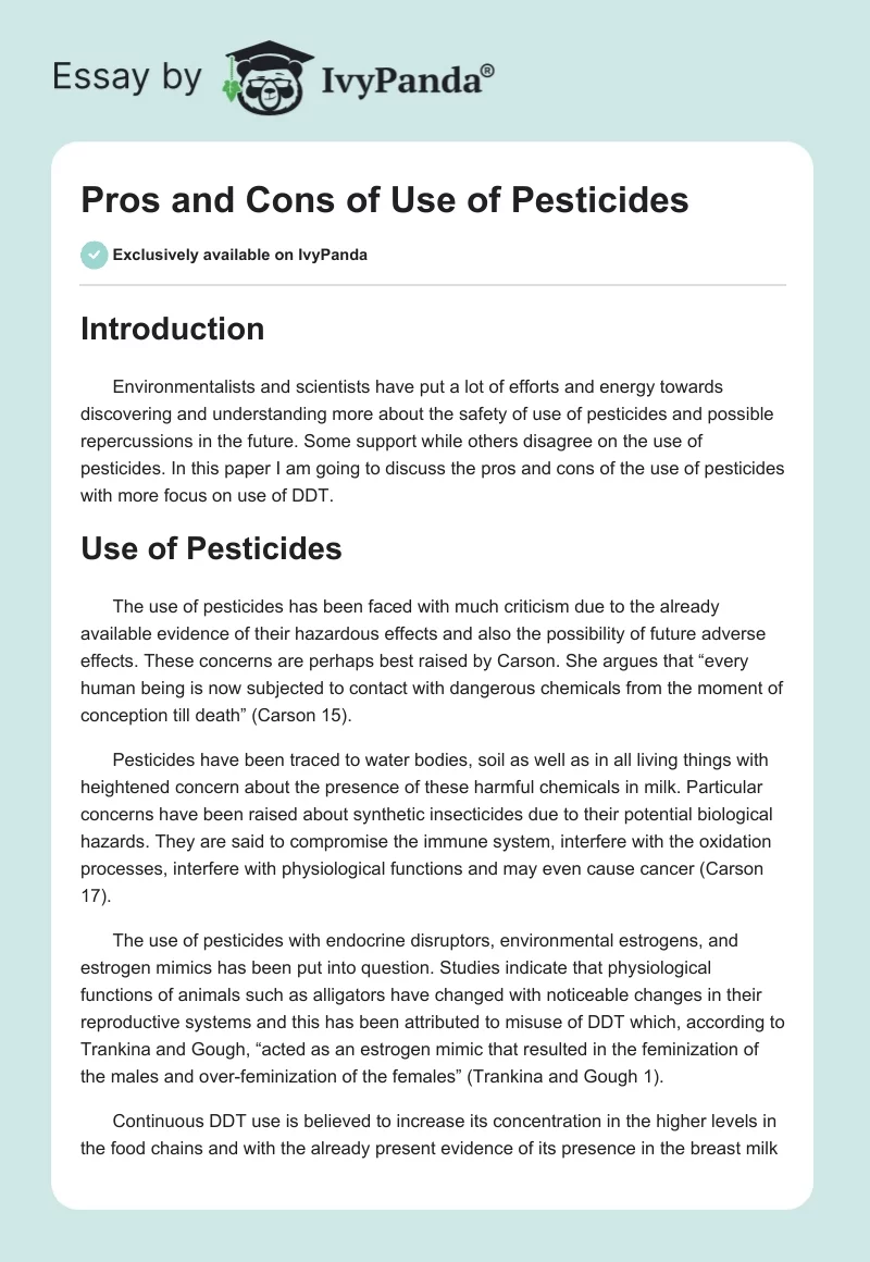 Pros and Cons of Use of Pesticides. Page 1