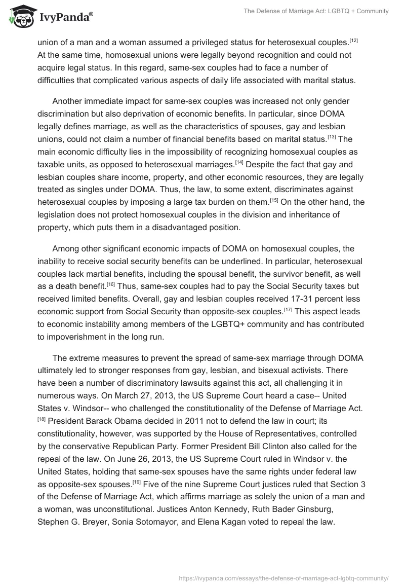 The Defense of Marriage Act: LGBTQ + Community. Page 3