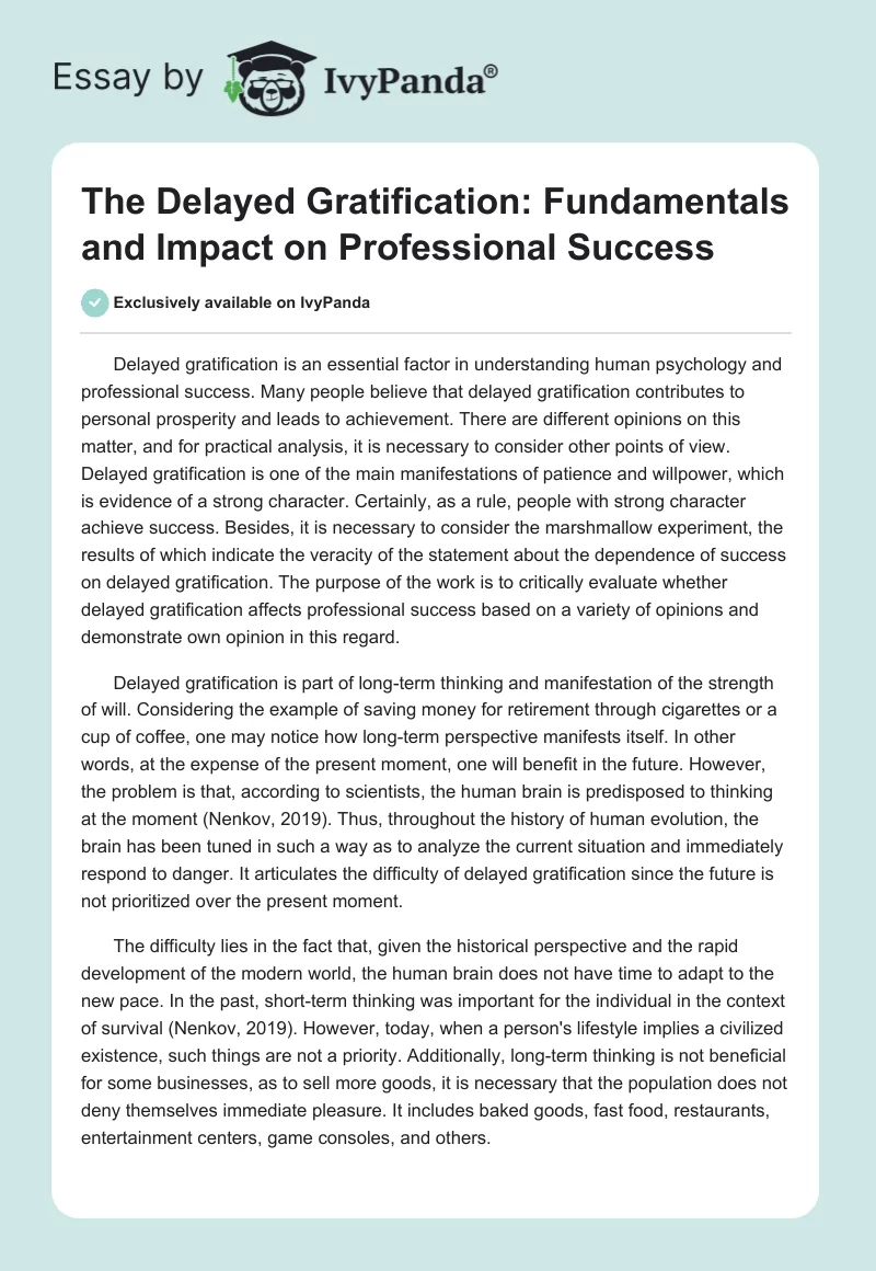 The Delayed Gratification: Fundamentals and Impact on Professional Success. Page 1