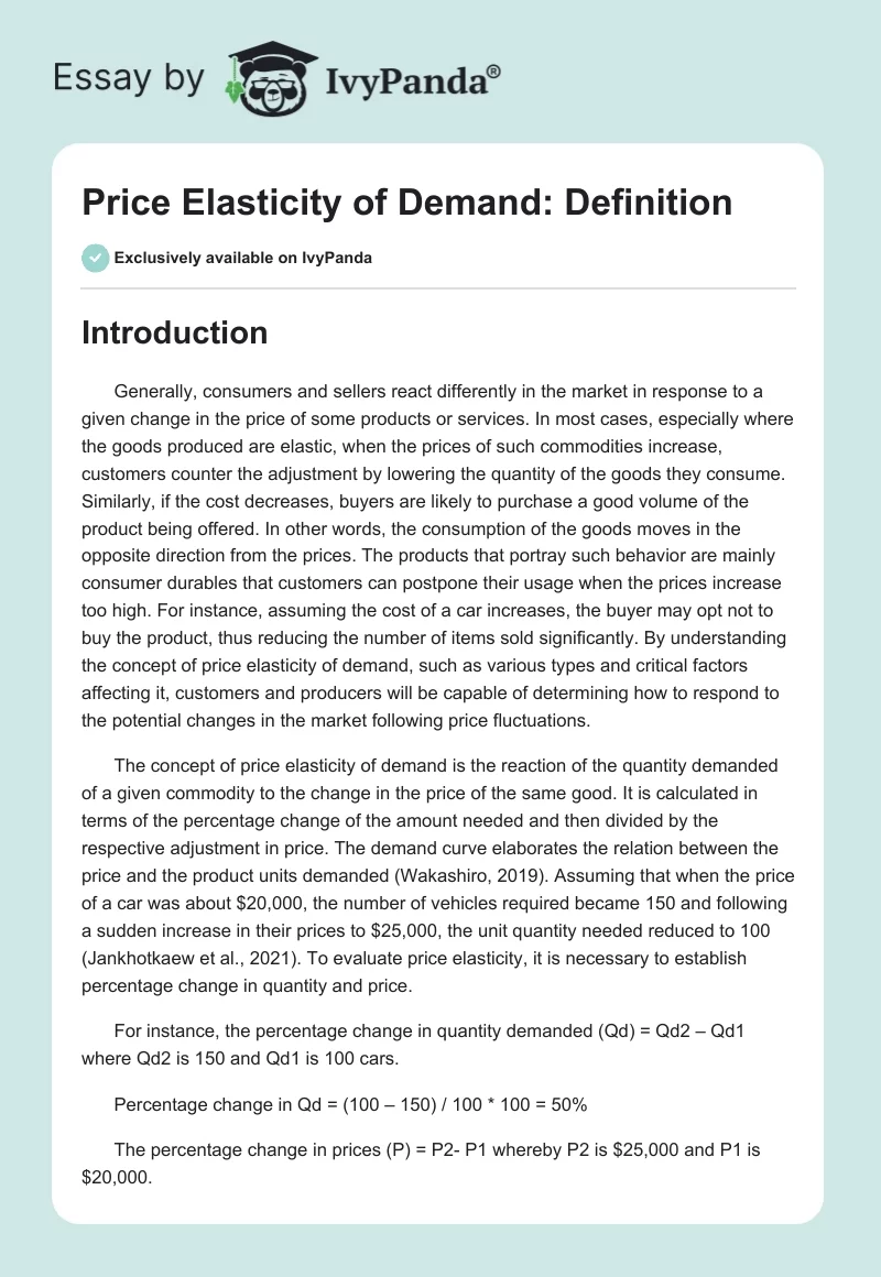 Price Elasticity of Demand: Definition. Page 1