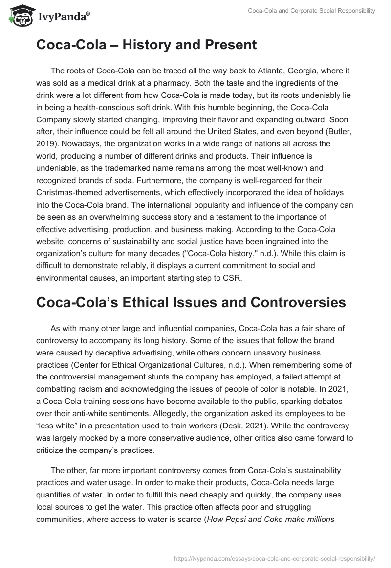Coca-Cola and Corporate Social Responsibility. Page 2