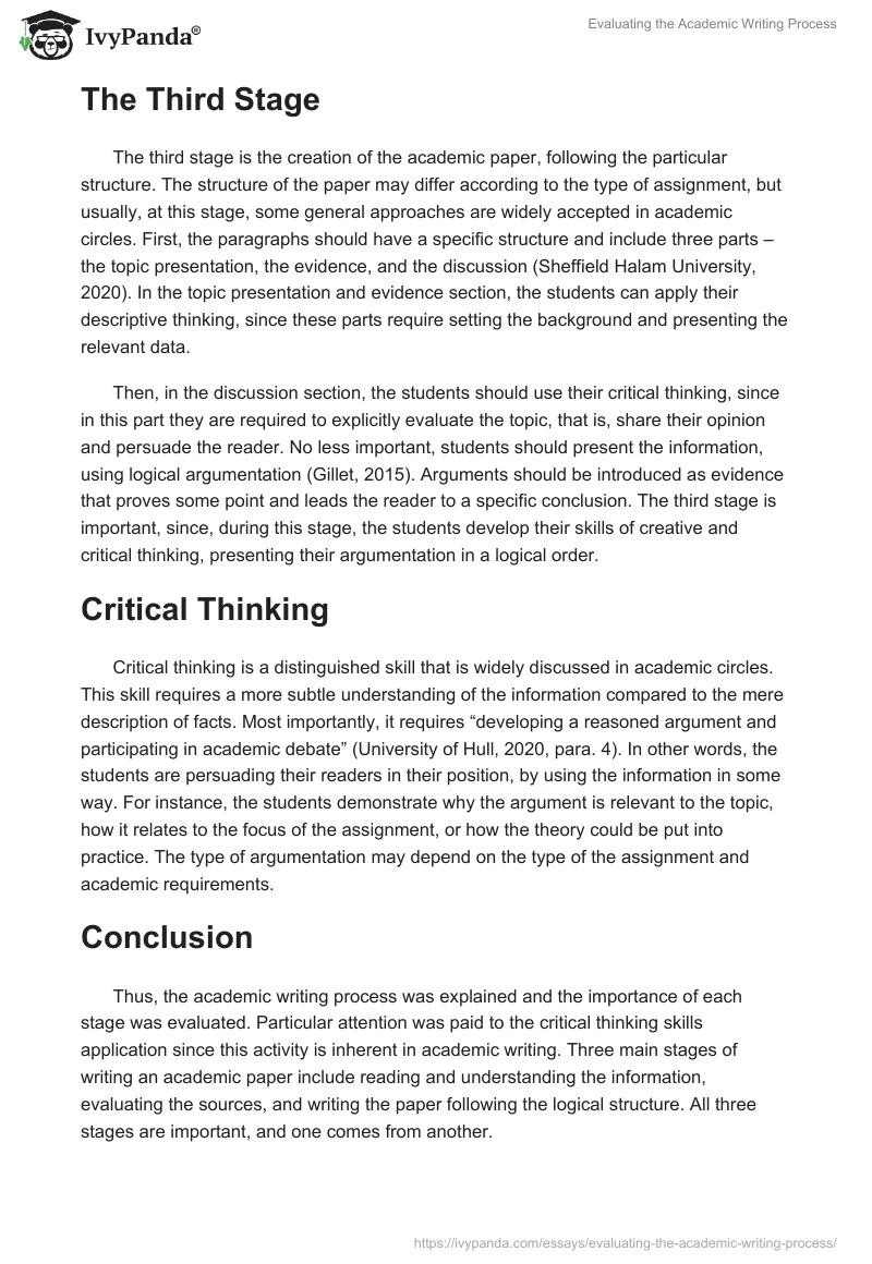 Evaluating the Academic Writing Process. Page 2