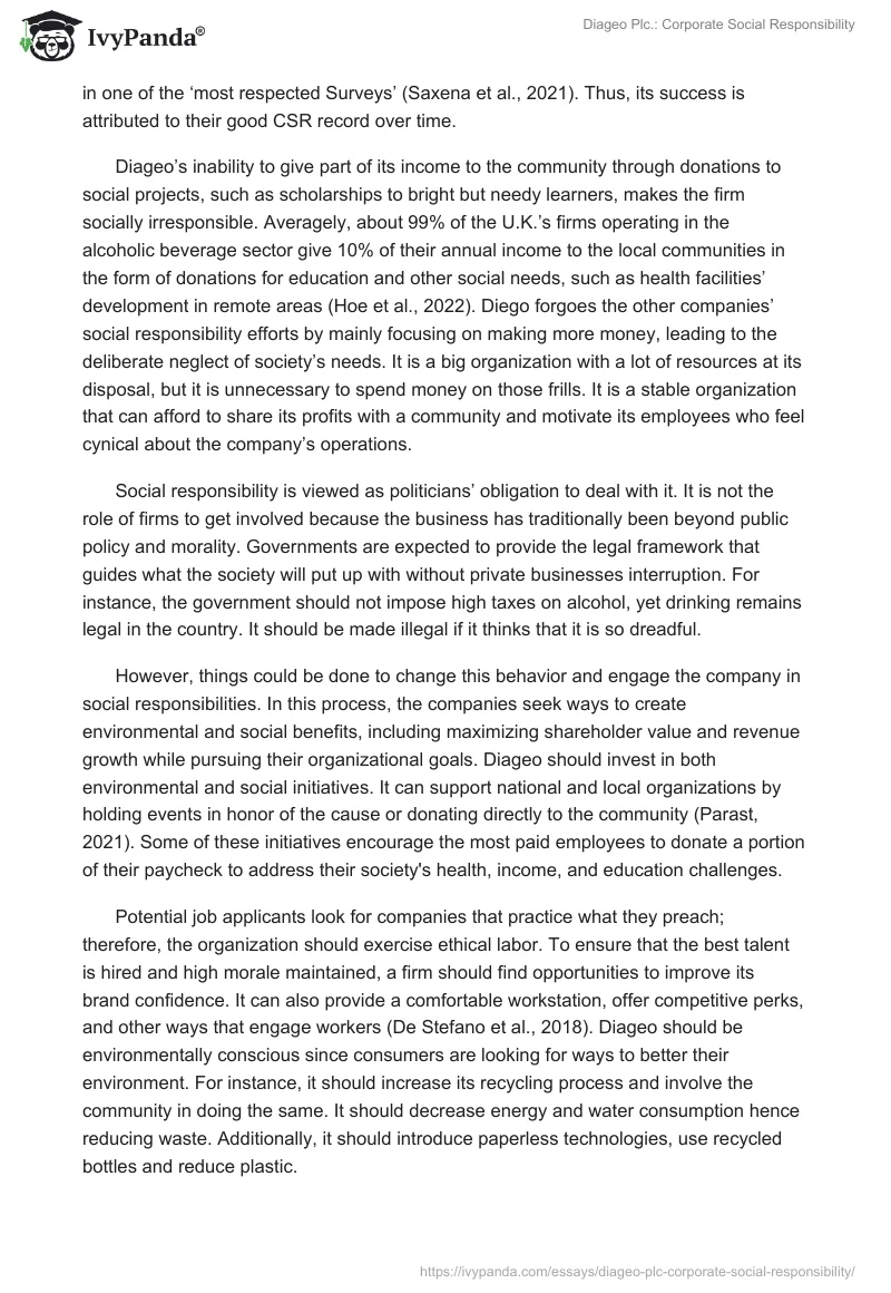 Diageo Plc.: Corporate Social Responsibility. Page 2