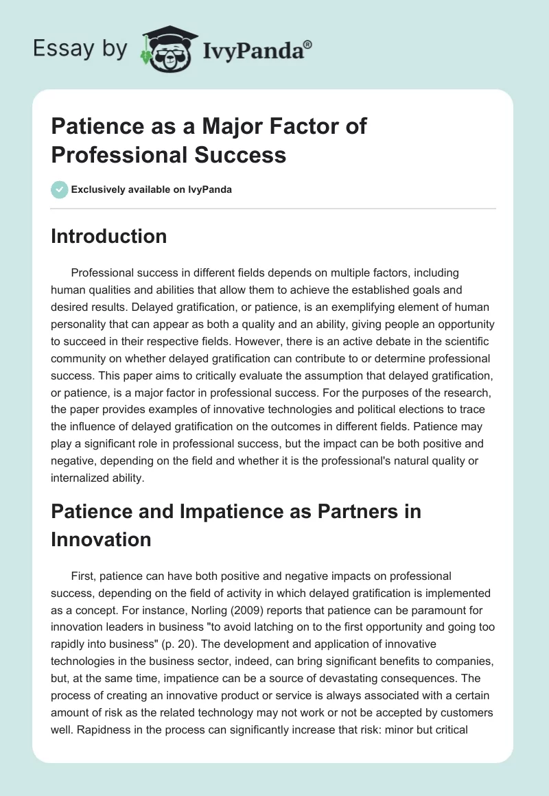 Patience as a Major Factor of Professional Success. Page 1