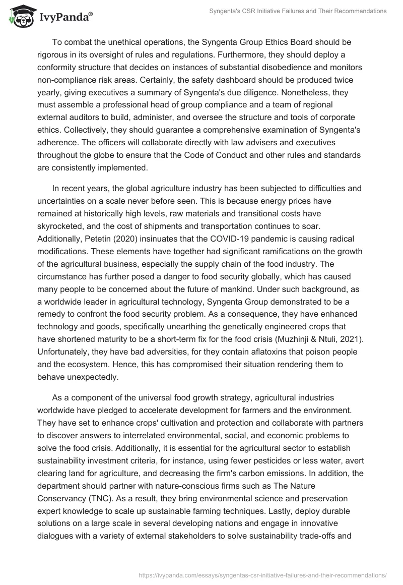 Syngenta's CSR Initiative Failures and Their Recommendations. Page 2