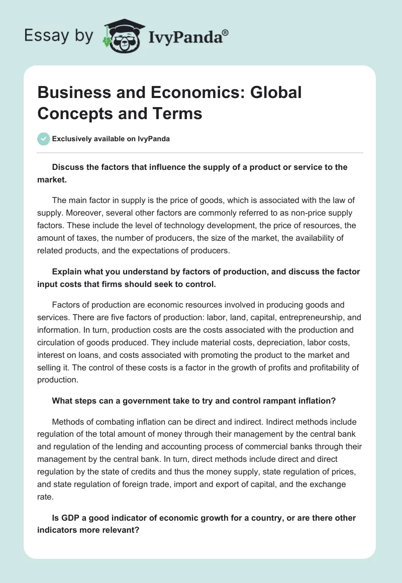 Business and Economics: Global Concepts and Terms. Page 1