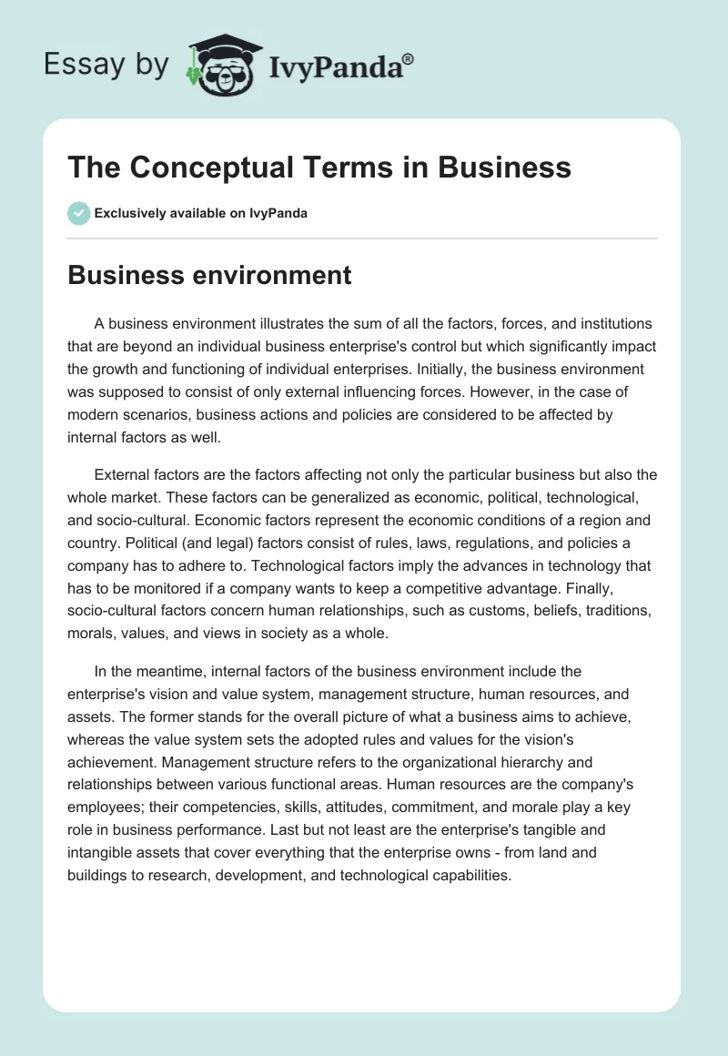 The Conceptual Terms in Business. Page 1