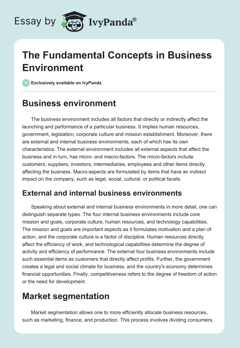 The Fundamental Concepts in Business Environment. Page 1