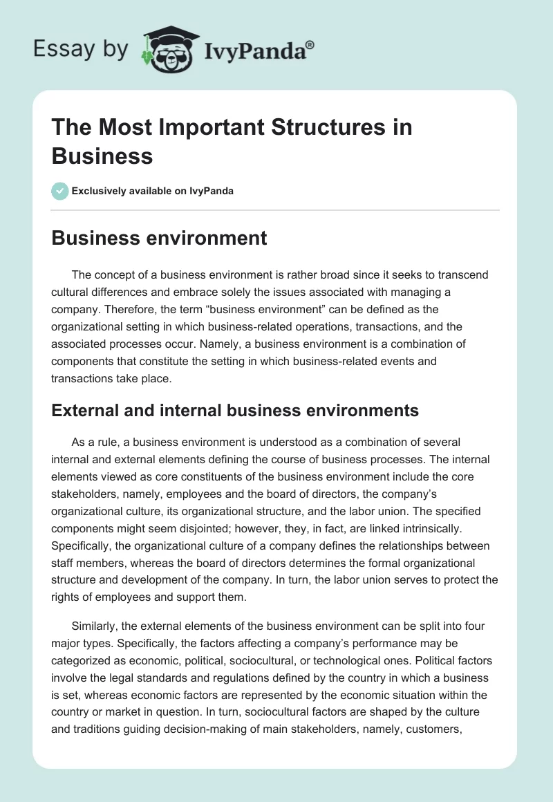 The Most Important Structures in Business. Page 1