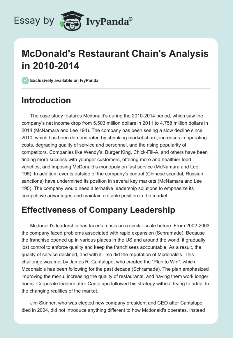 McDonald's Restaurant Chain's Analysis in 2010-2014. Page 1