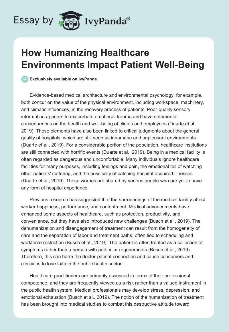 How Humanizing Healthcare Environments Impact Patient Well-Being. Page 1