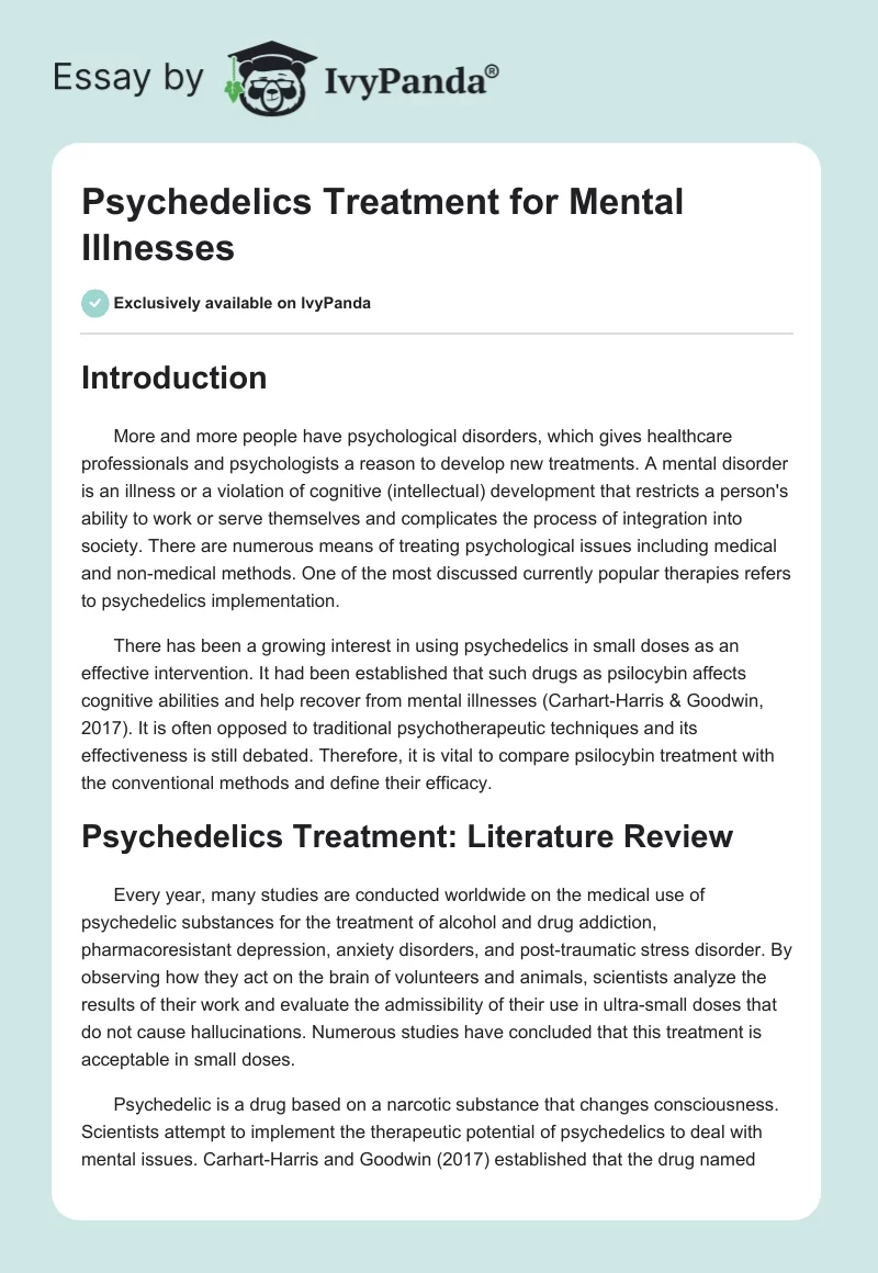 Psychedelics Treatment for Mental Illnesses. Page 1