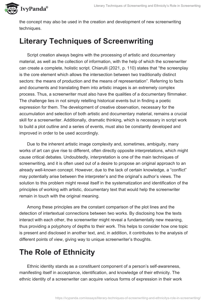 Literary Techniques of Screenwriting and Ethnicity’s Role in Screenwriting. Page 2