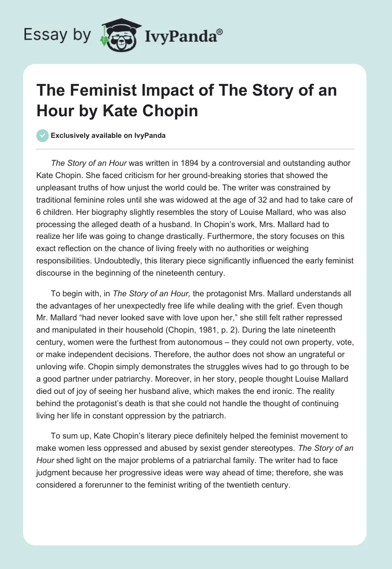 The Feminist Impact of "The Story of an Hour" by Kate Chopin. Page 1