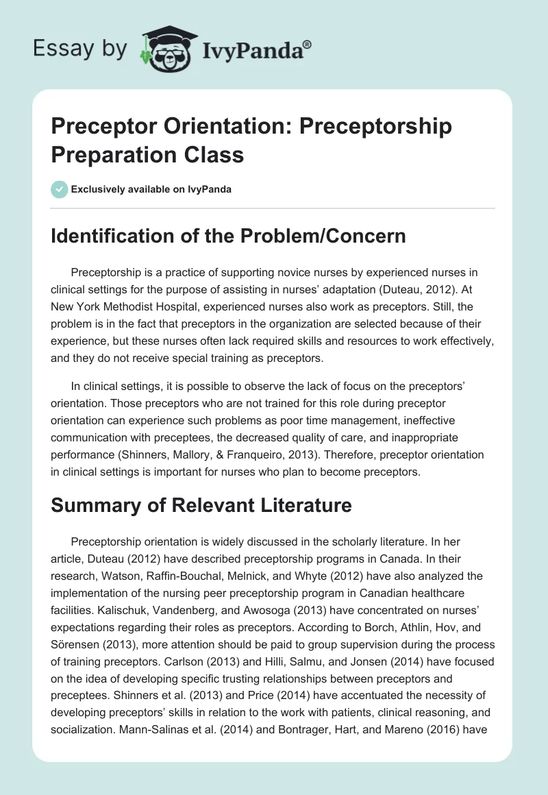 Preceptor Orientation: Preceptorship Preparation Class. Page 1