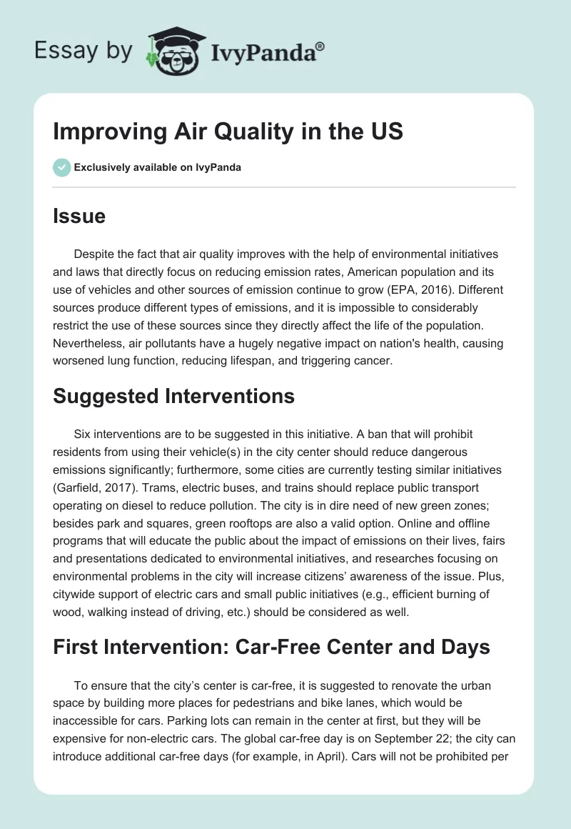 Improving Air Quality in the US. Page 1