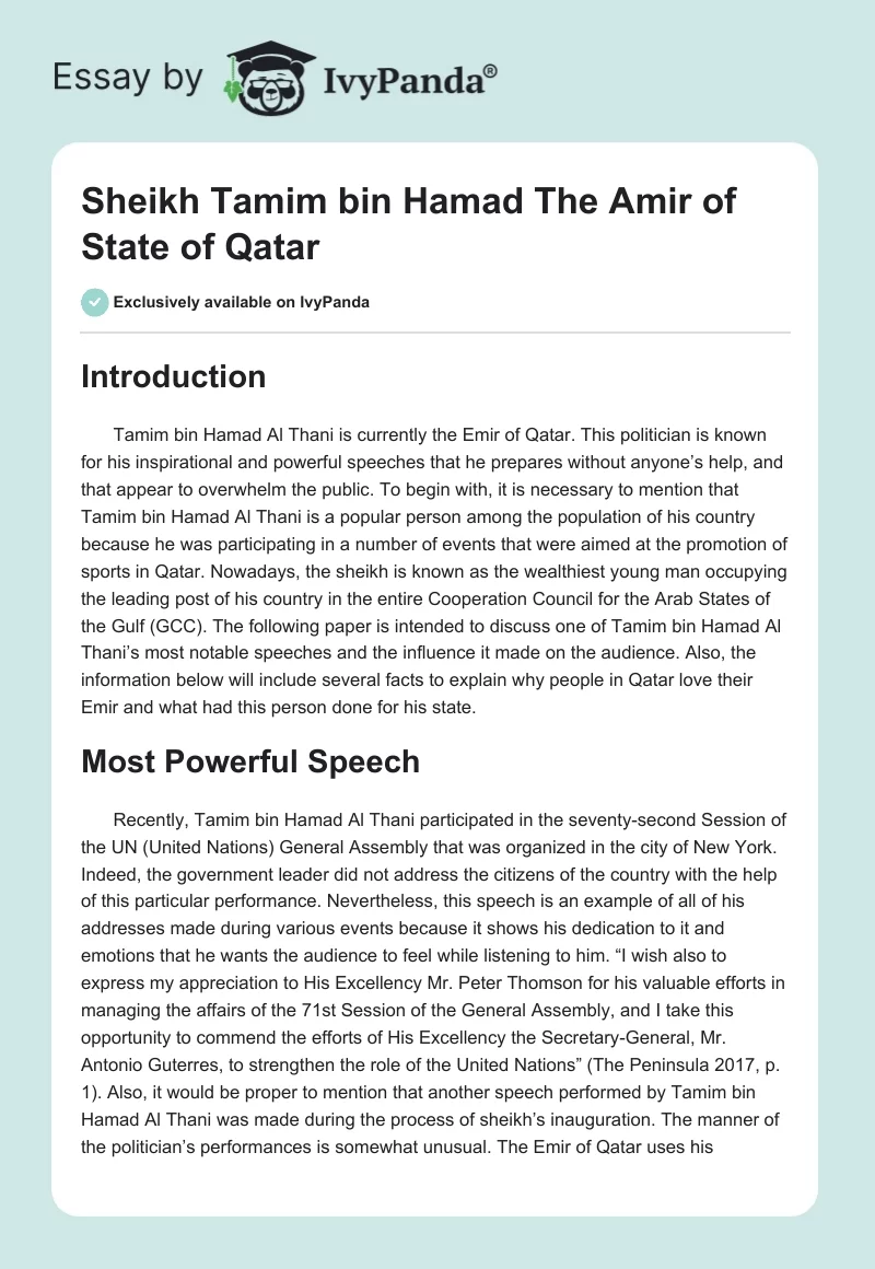 Sheikh Tamim bin Hamad The Amir of State of Qatar. Page 1