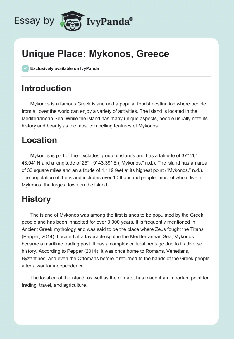 Unique Place: Mykonos, Greece. Page 1