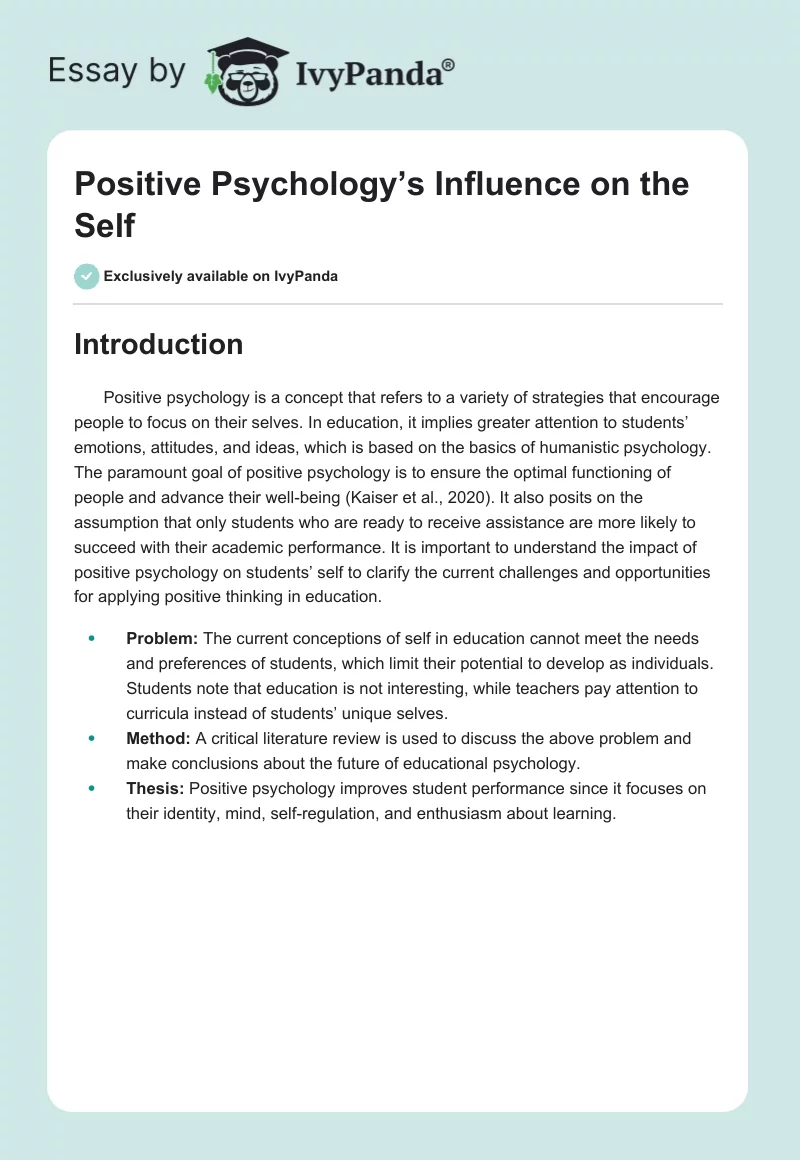 Positive Psychology’s Influence on the Self. Page 1