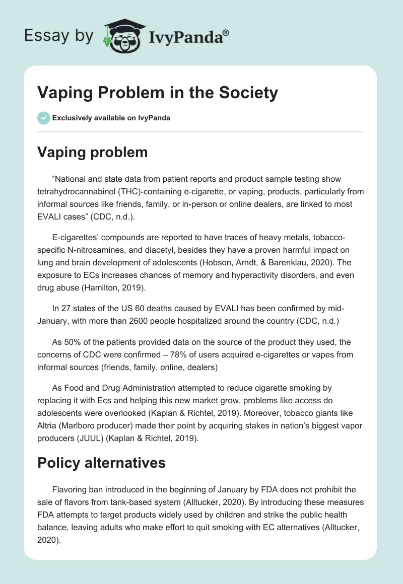 Vaping Problem in the Society. Page 1