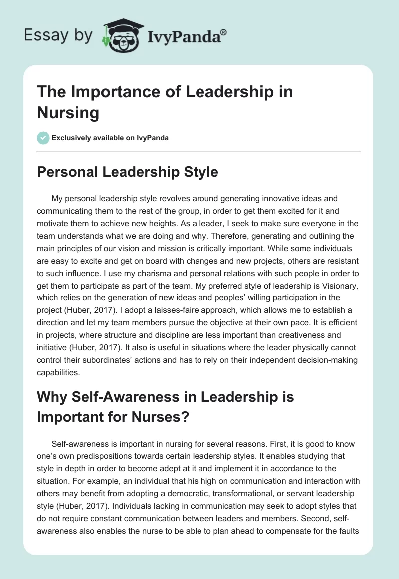 The Importance of Leadership in Nursing. Page 1