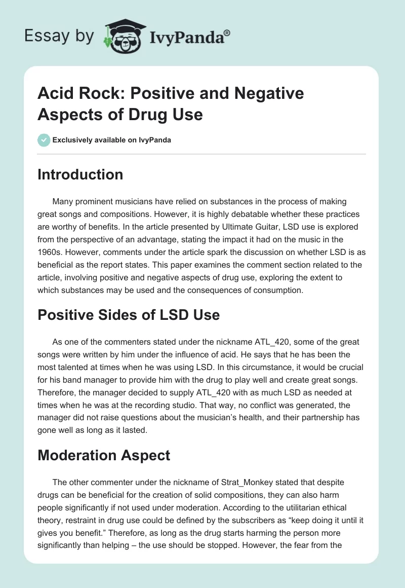 Acid Rock: Positive and Negative Aspects of Drug Use. Page 1