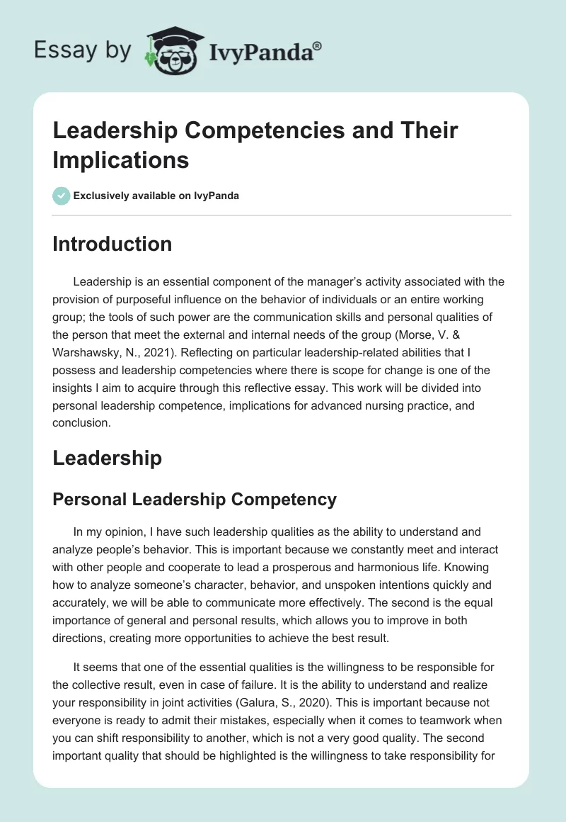 Leadership Competencies and Their Implications. Page 1