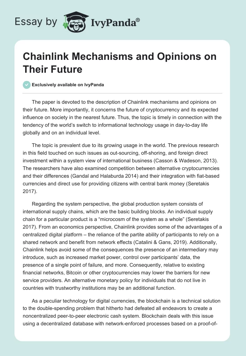 Chainlink Mechanisms and Opinions on Their Future. Page 1