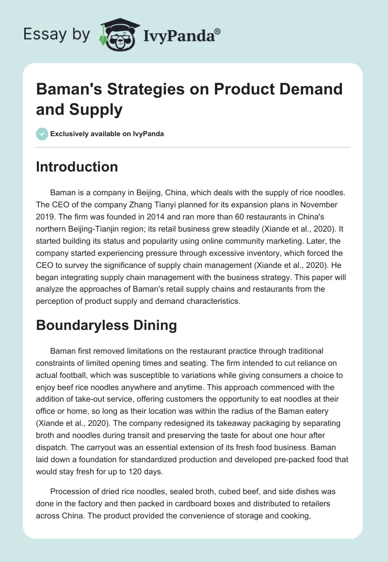Baman's Strategies on Product Demand and Supply. Page 1