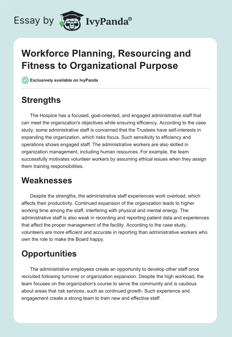 Workforce Planning, Resourcing and Fitness to Organizational Purpose. Page 1