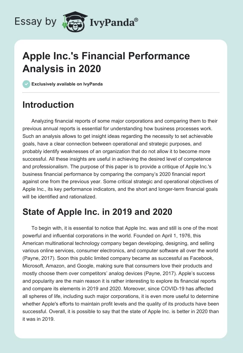 Apple Inc.'s Financial Performance Analysis in 2020. Page 1