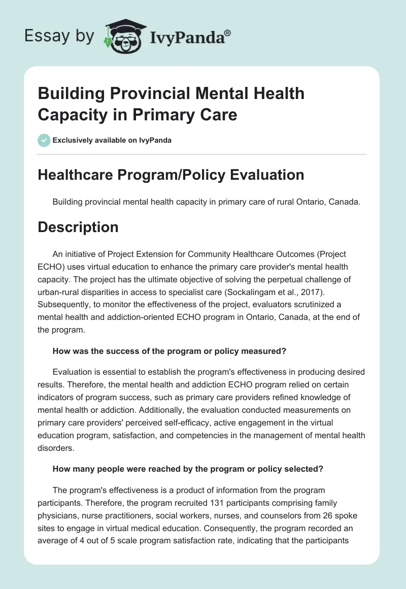 Building Provincial Mental Health Capacity in Primary Care. Page 1