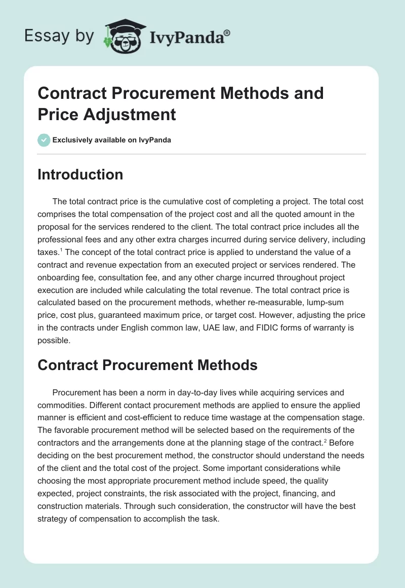 Contract Procurement Methods and Price Adjustment. Page 1