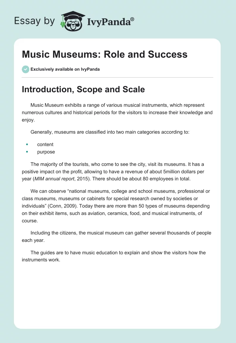 Music Museums: Role and Success. Page 1