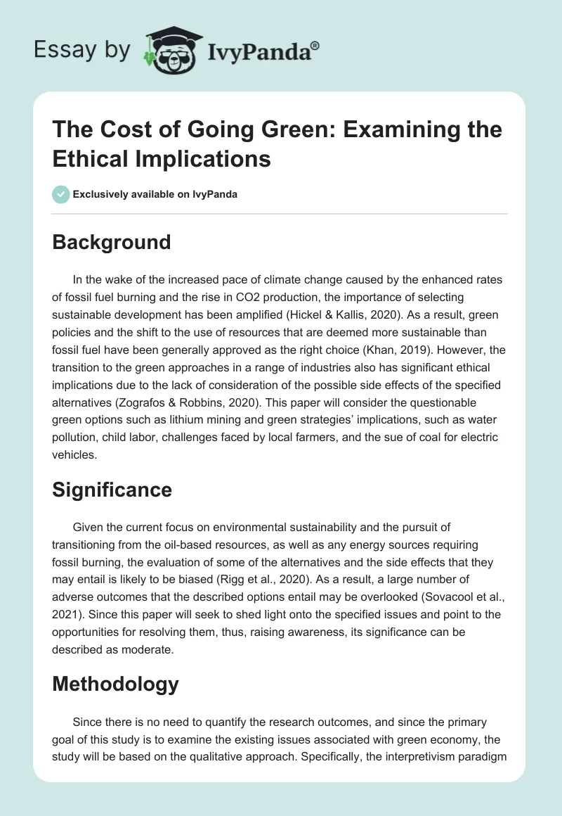 The Cost of Going Green: Examining the Ethical Implications. Page 1