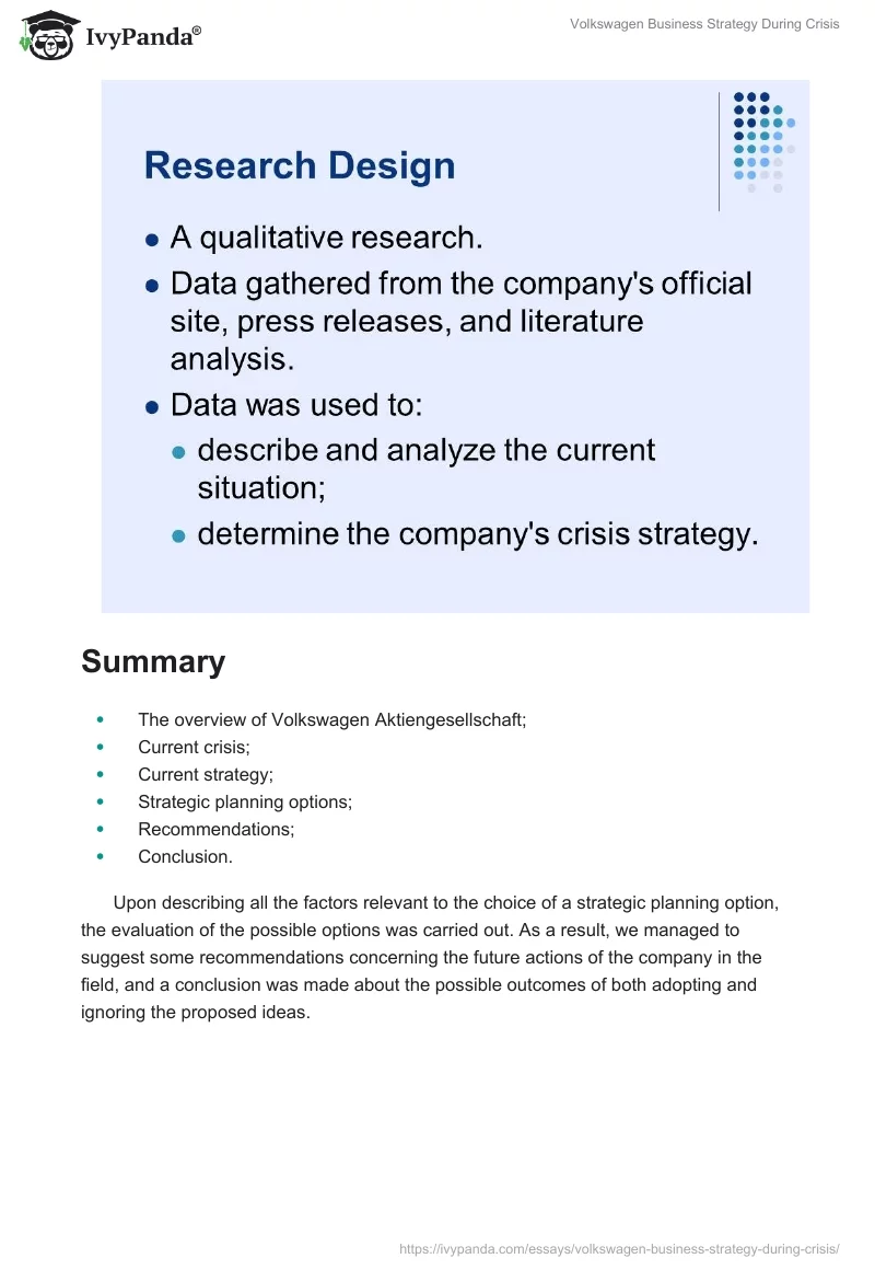 Volkswagen Business Strategy During Crisis. Page 2