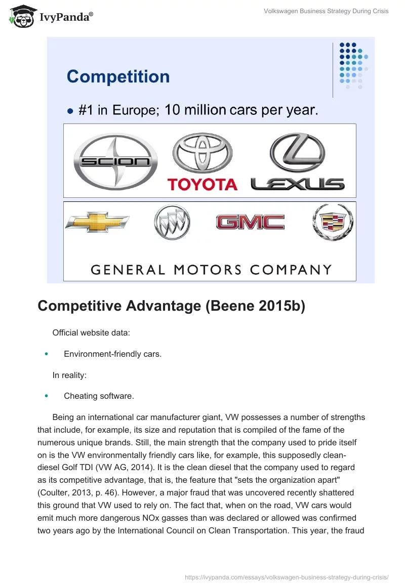 Volkswagen Business Strategy During Crisis. Page 5
