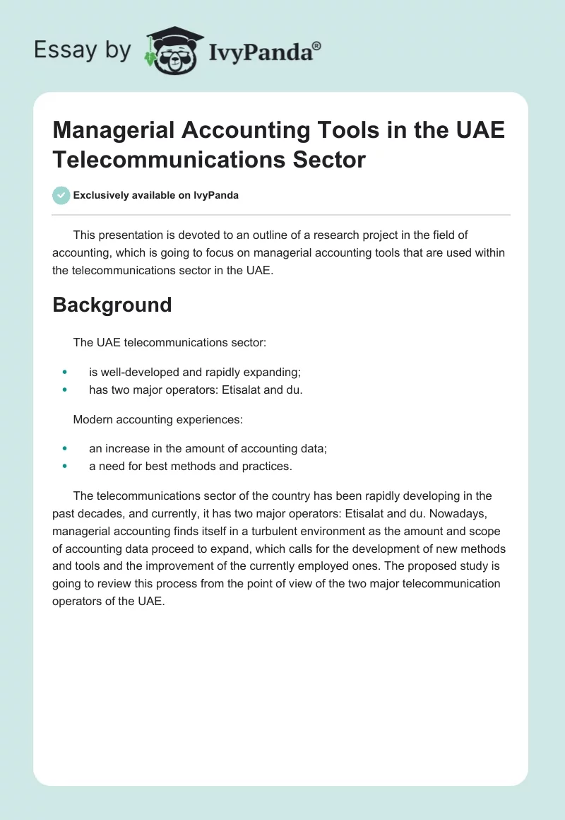 Managerial Accounting Tools in the UAE Telecommunications Sector. Page 1