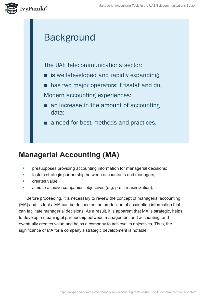 Managerial Accounting Tools in the UAE Telecommunications Sector. Page 2