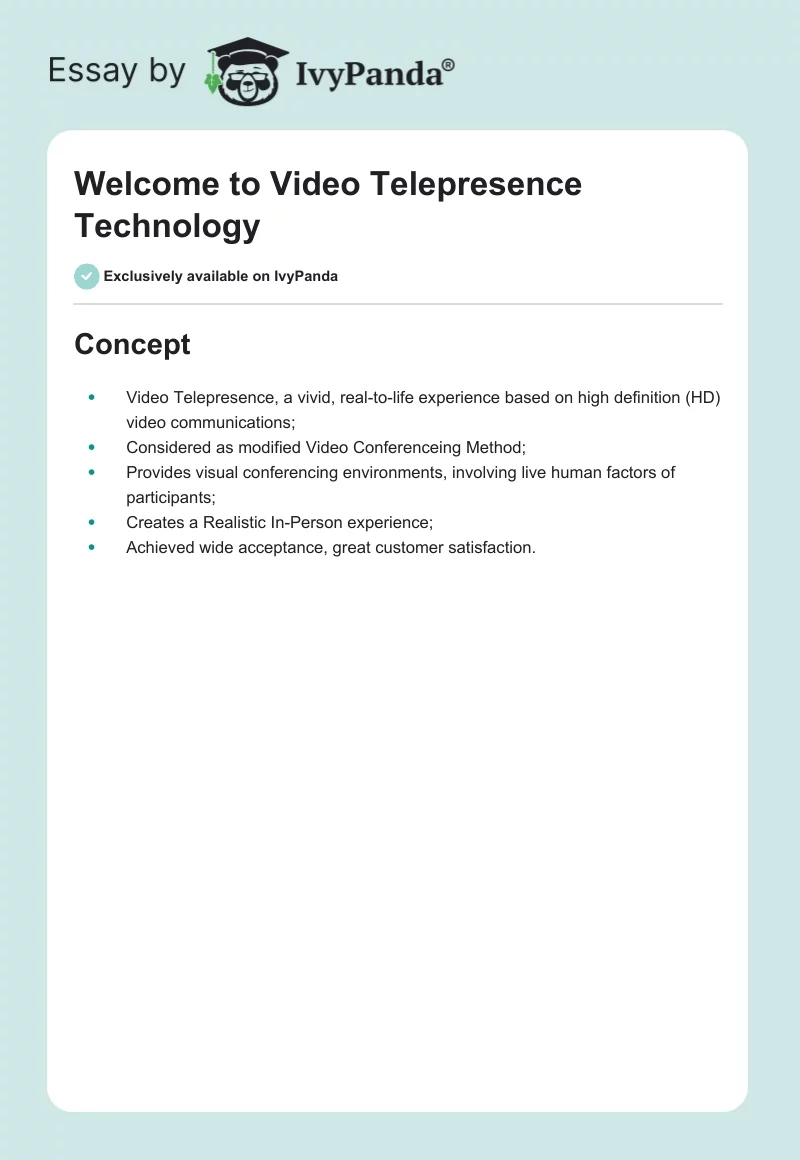 Welcome to Video Telepresence Technology. Page 1