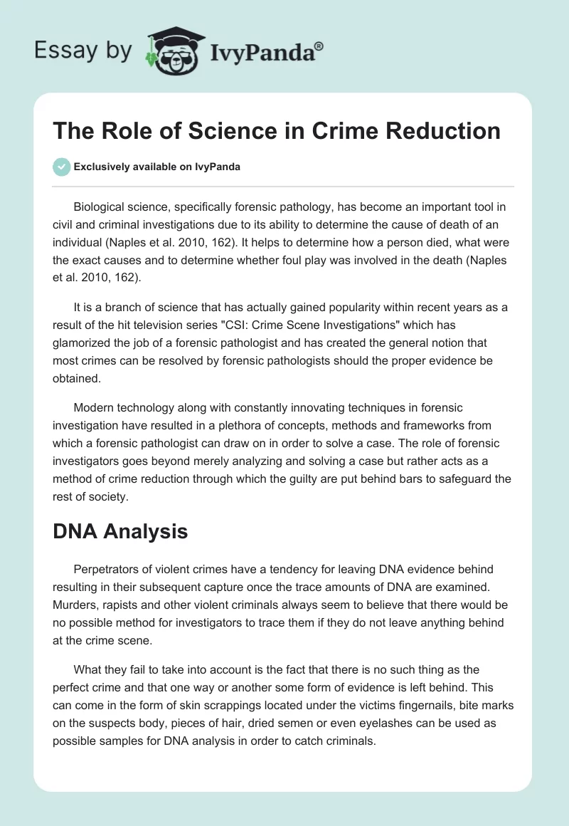 The Role of Science in Crime Reduction. Page 1