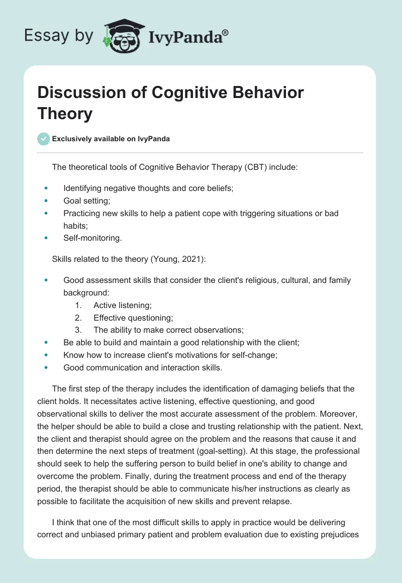 Discussion of Cognitive Behavior Theory. Page 1