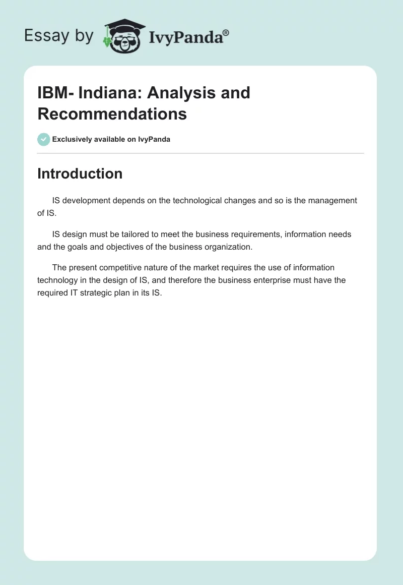 IBM- Indiana: Analysis and Recommendations. Page 1