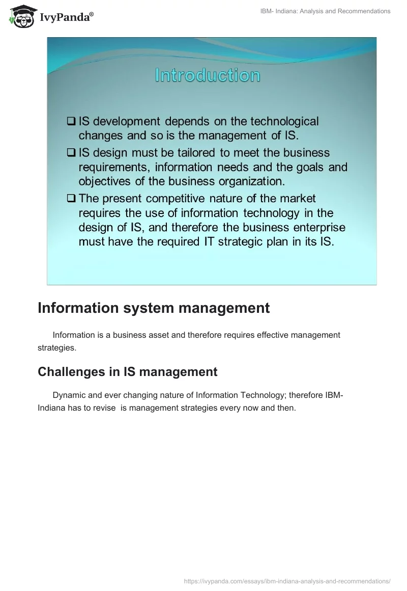IBM- Indiana: Analysis and Recommendations. Page 2